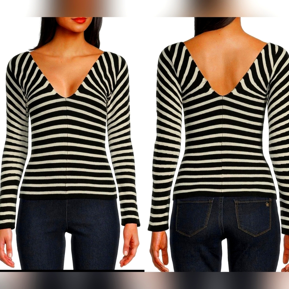 Evolutionary Long Sleeve V-Neck Stripe Ballerina Mediym Top NEW